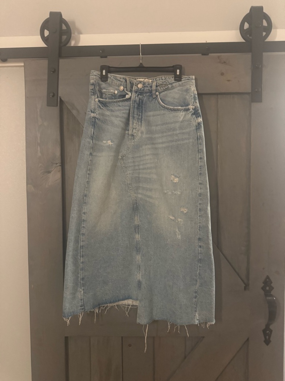 We The Free Light Blue Washed Denim Skirt